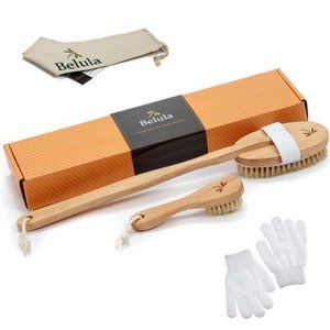Dry Brushing Body Brush Set- Natural Boar Bristle Body Brush, Exfoliating Face